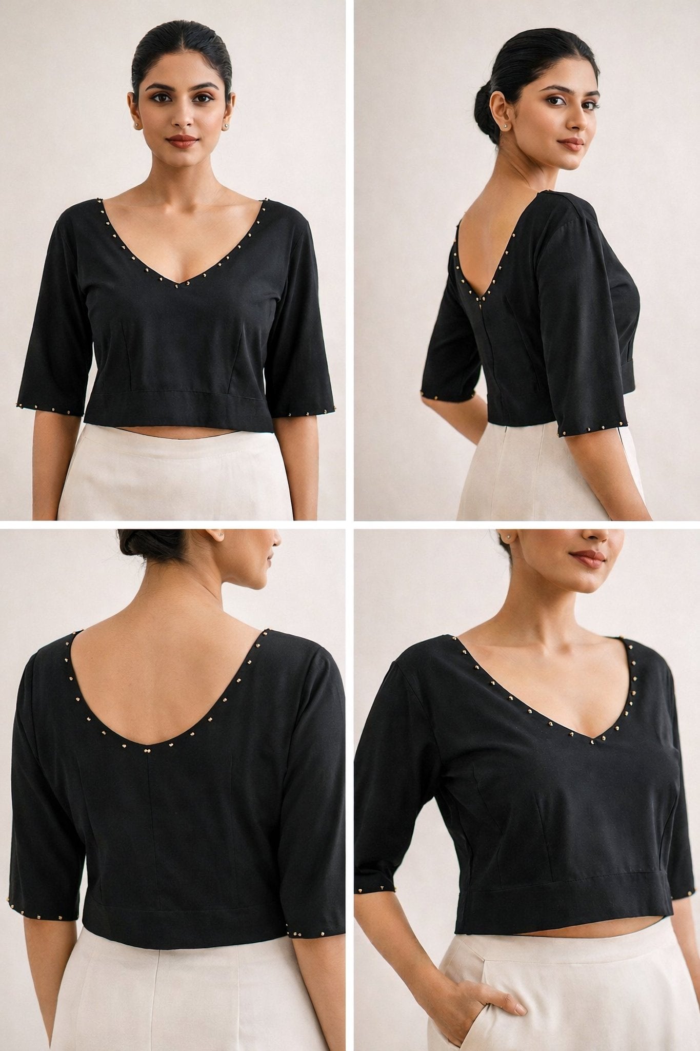 Black Lycra blouse with beadwork - SOL BY SMITHA