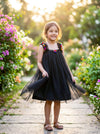 Black Net Party Dress for Girls | Flowy Kids Dress with Pom Pom Straps - SOL BY SMITHA