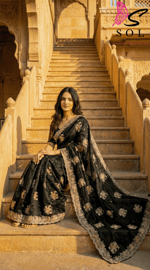 Black With Multicolor Stone Work Saree - SOL BY SMITHA