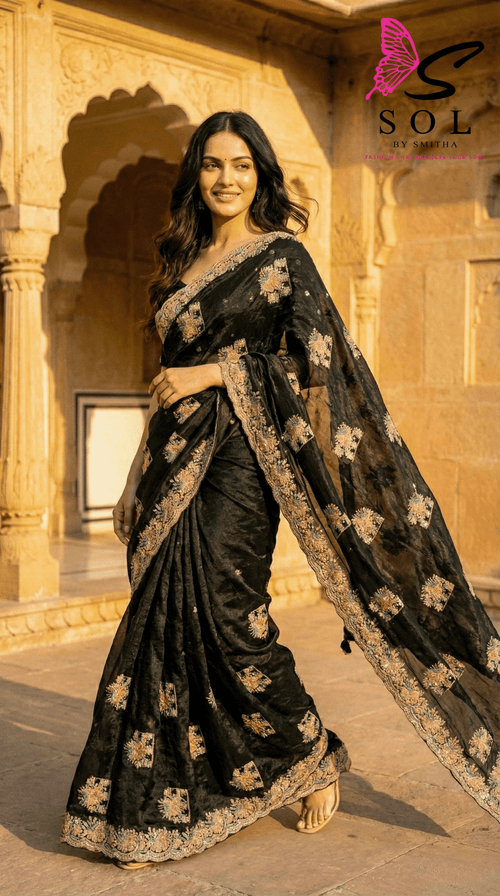 Black With Multicolor Stone Work Saree - SOL BY SMITHA