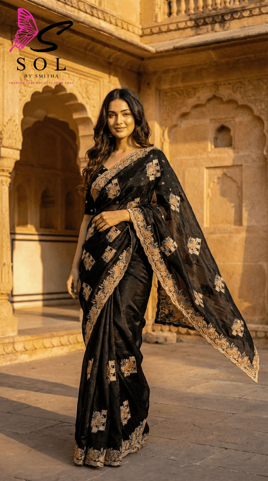 Black With Multicolor Stone Work Saree - SOL BY SMITHA