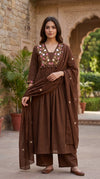 Brown Mirror Work 3-piece suit by SOL BY SMITHA featuring intricate mirror embroidery and traditional ethnic design.