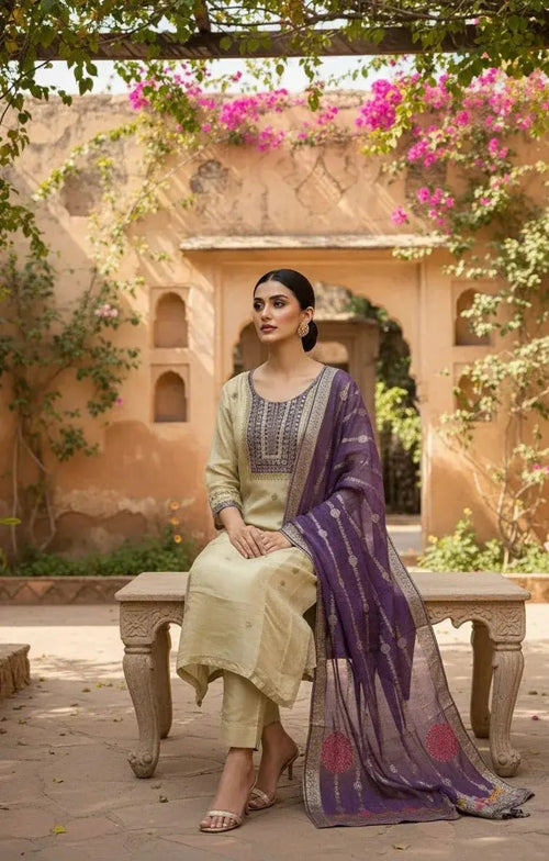 Chanderi Silk 3 - Piece Suit Set - SOL BY SMITHA