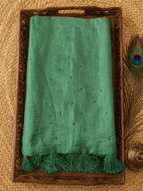 Chanderi Silk Saree with Tassel Pallu | Elegant Lightweight Saree - SOL BY SMITHA