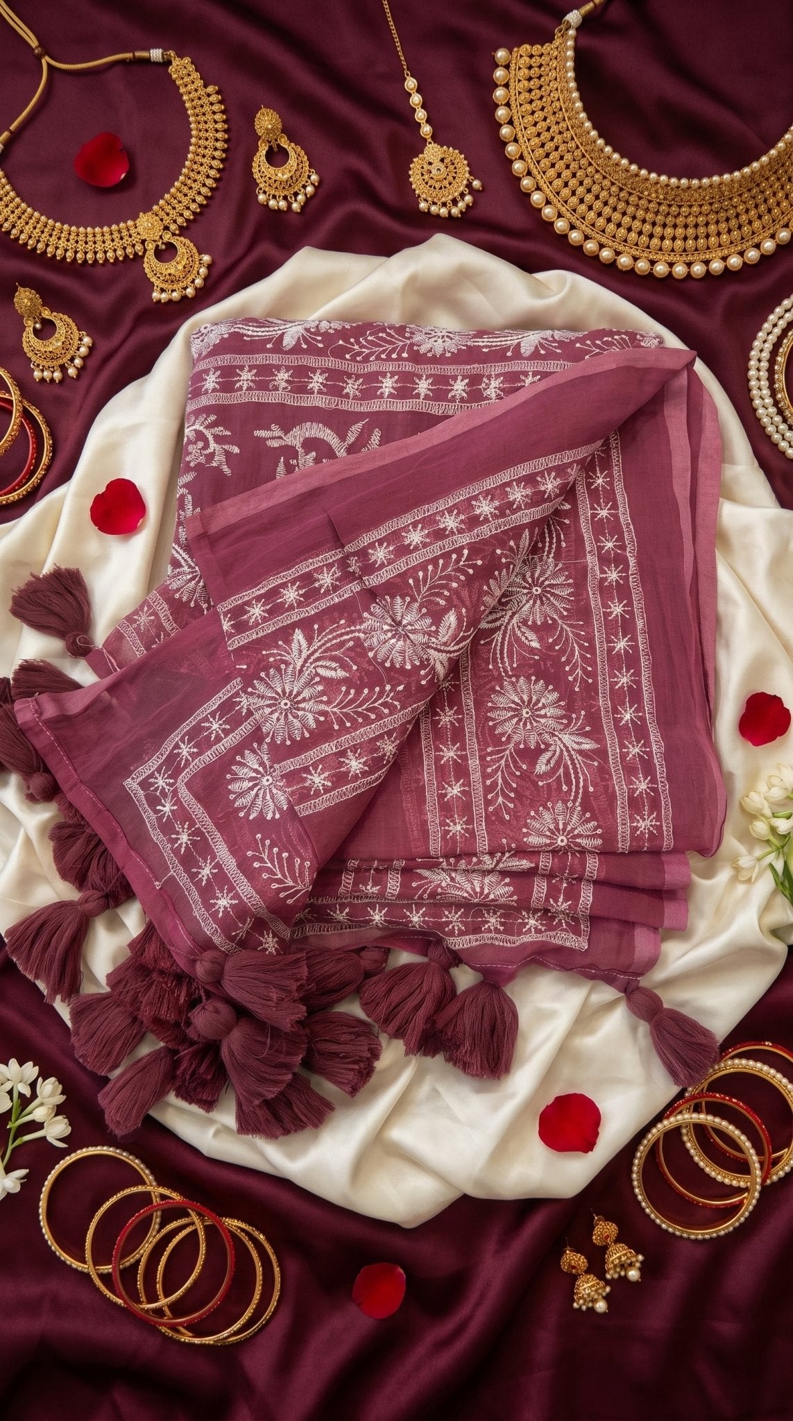 Chikankari machine-embroidered Mull cotton saree for women by SOL BY SMITHA, featuring traditional craftsmanship and elegant design.