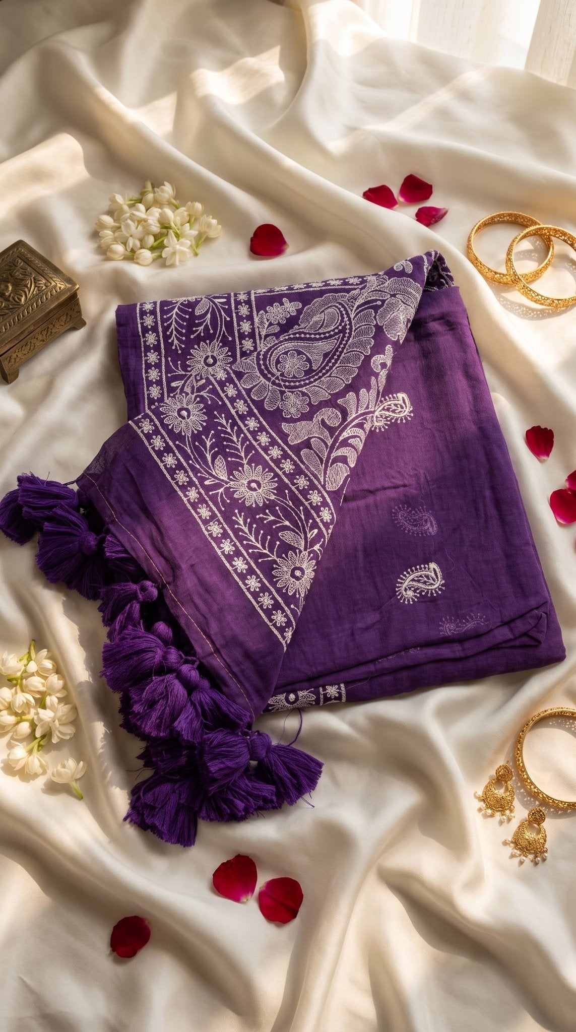 Chikankari machine-embroidered Mull cotton saree for women, traditional SOL BY SMITHA cotton saree with intricate embroidery.