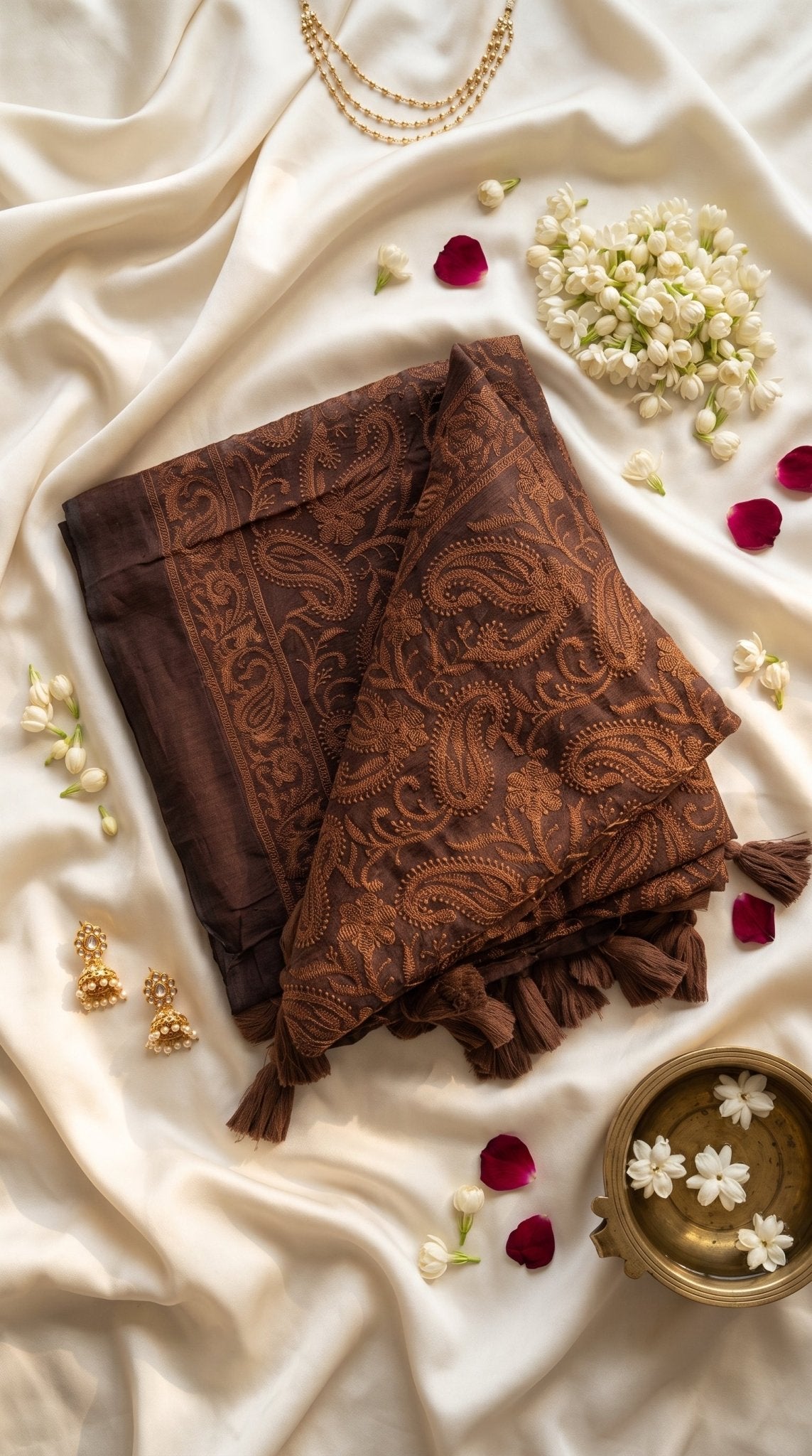 Chikankari machine-embroidered Mull cotton saree for women, traditional cotton saree by SOL BY SMITHA, showcasing intricate embroidery.