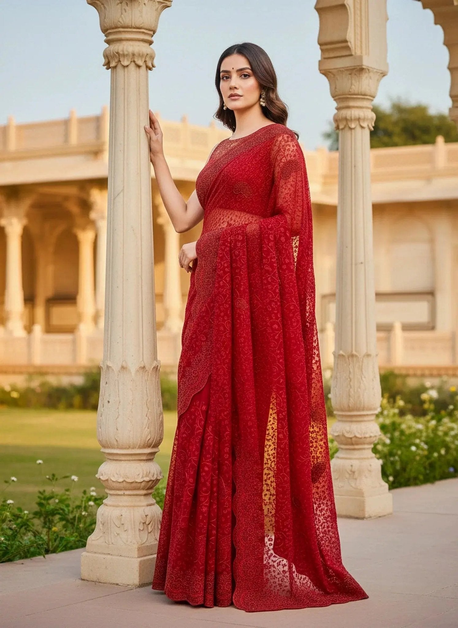 Chikankari Saree With Stone Work - SOL BY SMITHA