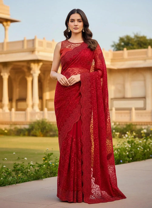 Chikankari Saree With Stone Work - SOL BY SMITHA