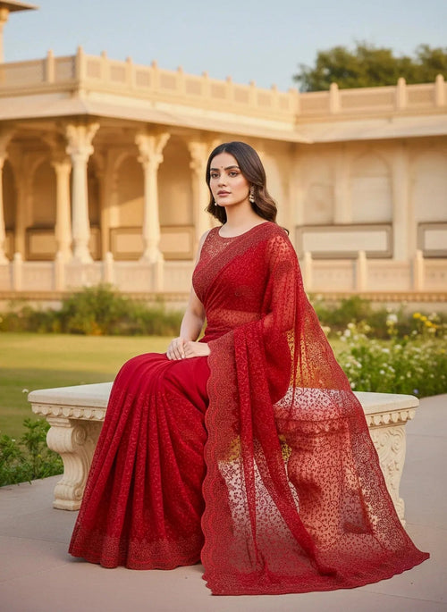 Chikankari Saree With Stone Work - SOL BY SMITHA