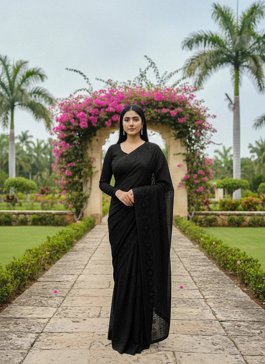 Chikankari Saree With Stone Work - SOL BY SMITHA