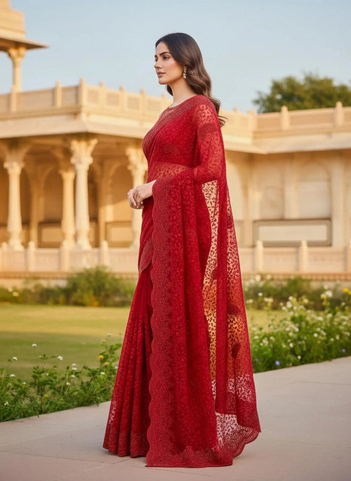 Chikankari Saree With Stone Work - SOL BY SMITHA