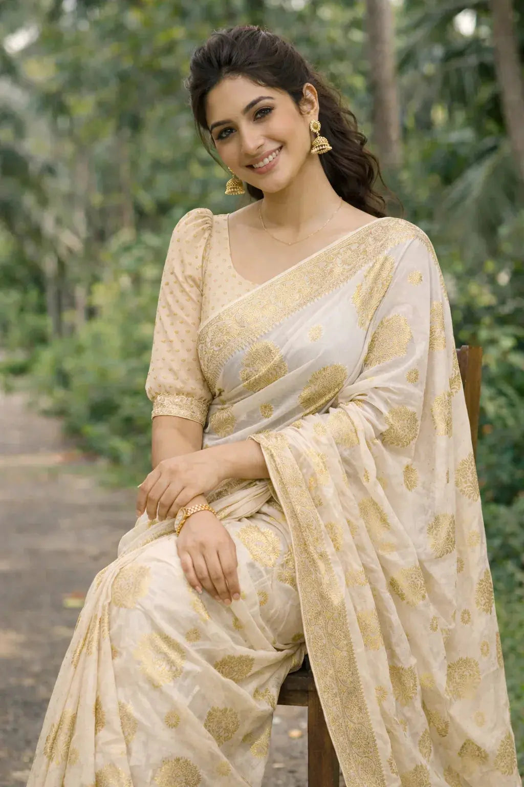 Chinon Saree with Zari Weaving – Lightweight Festive Wear | Sol By Smitha - SOL BY SMITHA