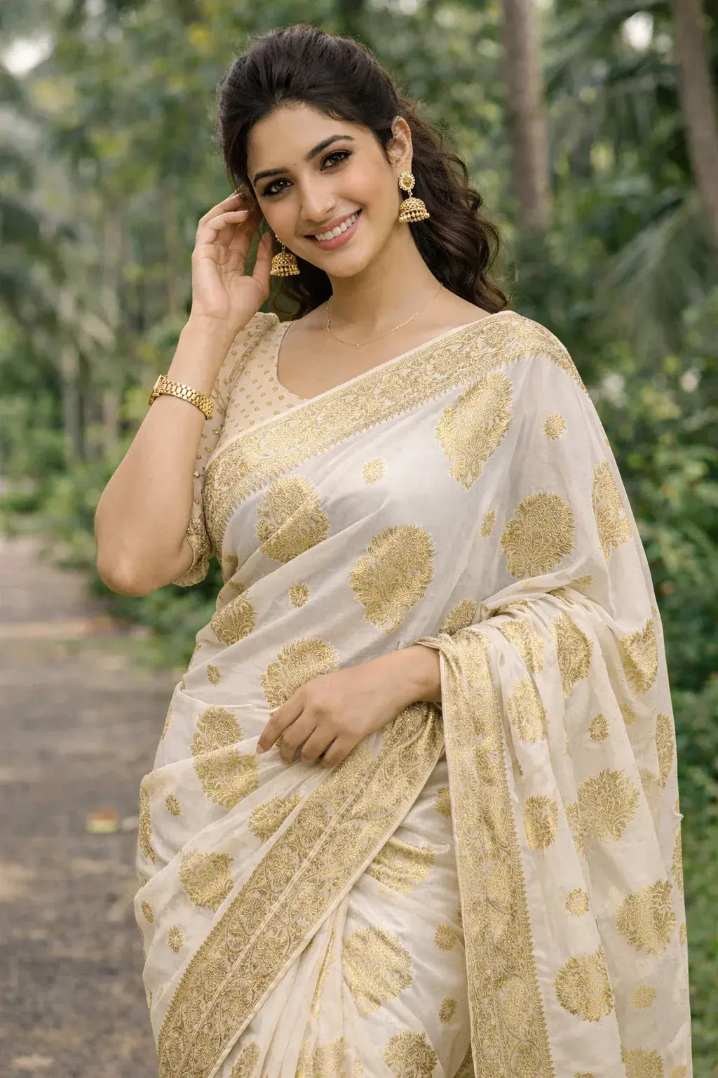 Chinon Saree with Zari Weaving – Lightweight Festive Wear | Sol By Smitha - SOL BY SMITHA