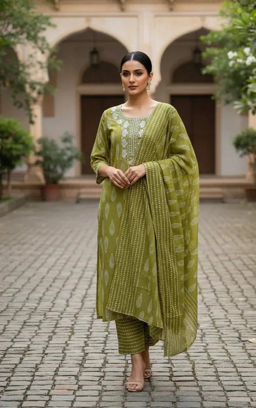 Classic Light Green Mirror Embellished Set - SOL BY SMITHA