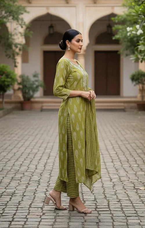 Classic Light Green Mirror Embellished Set - SOL BY SMITHA