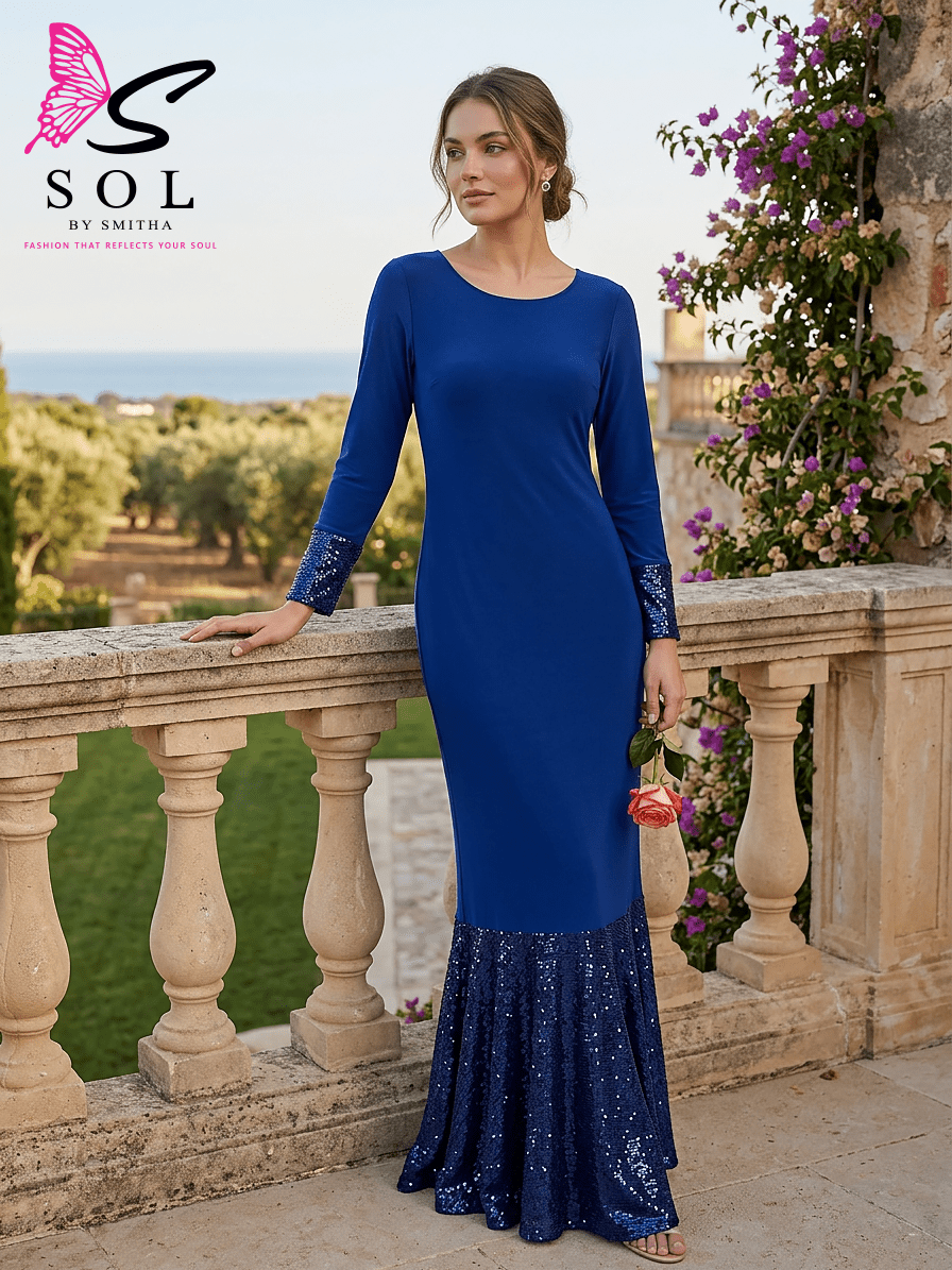 Convertible Gown Saree for Women | 2 - in - 1 Blue Designer Outfit - SOL BY SMITHA