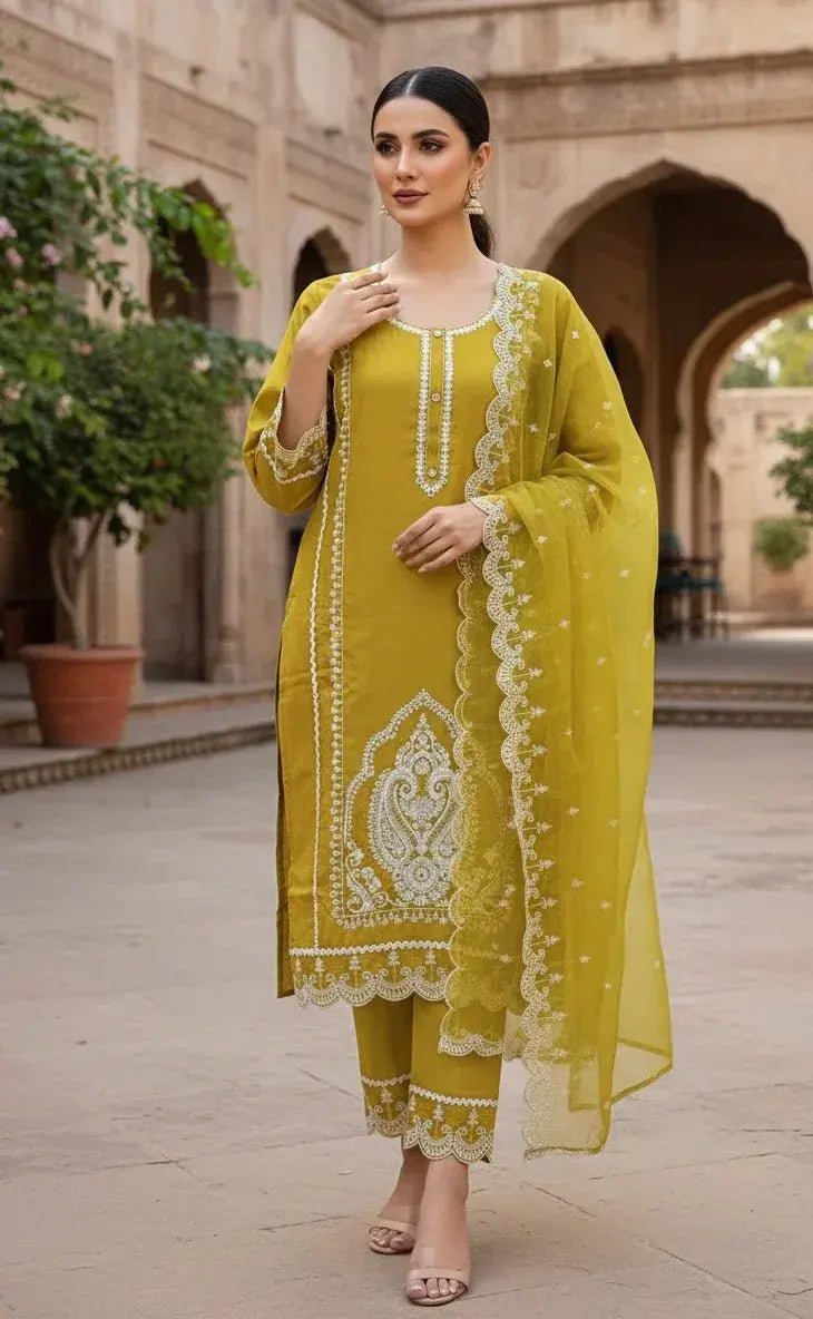 Cotton 3 - Piece Embroidered Dress - SOL BY SMITHA