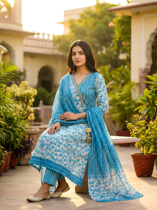 Cotton Angrakha Style 3 Piece Suit Set for Women - SOL BY SMITHA