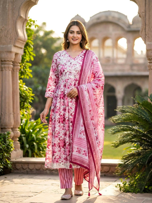 Cotton Angrakha Style 3 Piece Suit Set for Women - SOL BY SMITHA