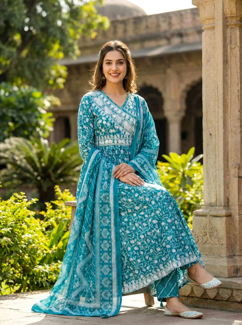 Cotton Angrakha Style 3 Piece Suit Set for Women - SOL BY SMITHA