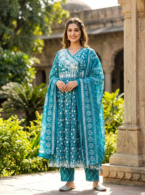 Cotton Angrakha Style 3 Piece Suit Set for Women - SOL BY SMITHA