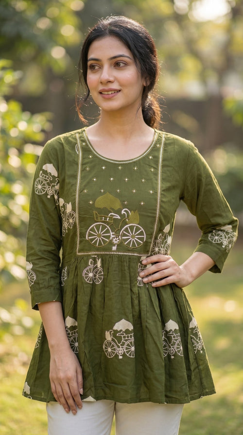 Short cotton kurti by SOL BY SMITHA featuring a comfortable fit and stylish design, ideal for casual wear.