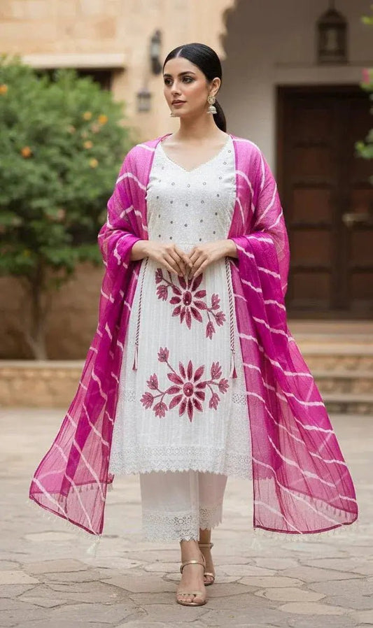 Cotton Schiffli 3 PC Dress - SOL BY SMITHA