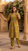 Green 2-piece cotton coordinate set from SOL BY SMITHA featuring a relaxed fit top and matching pants.