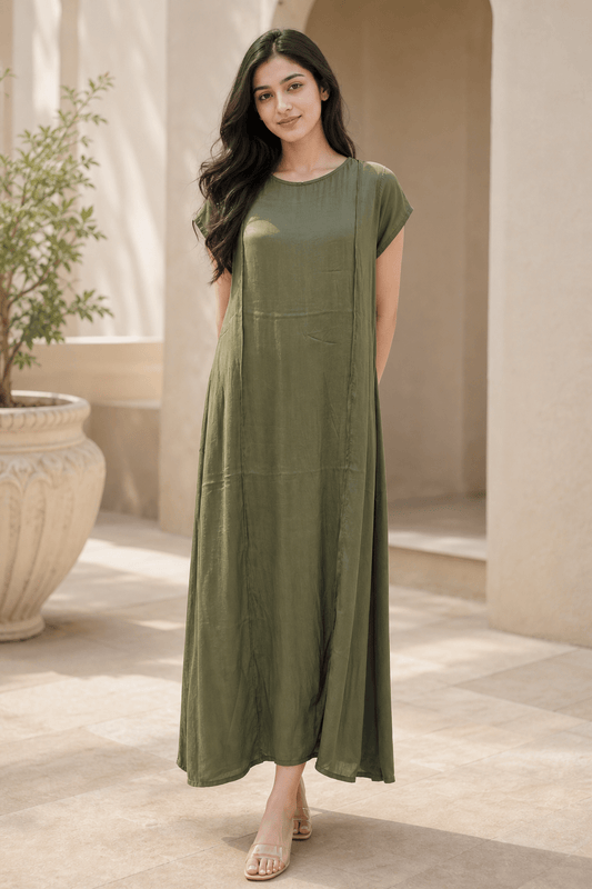 Crepe Silk Maxi Dress – Flowy A - Line Casual Elegant Dress for Women - SOL BY SMITHA