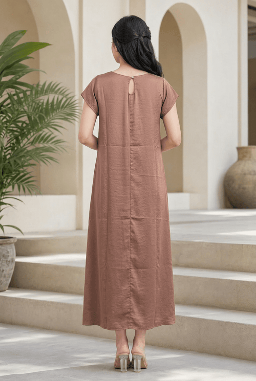 Crepe Silk Maxi Dress – Flowy A - Line Casual Elegant Dress for Women - SOL BY SMITHA