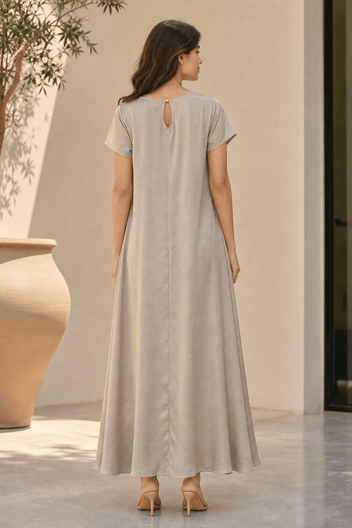 Crepe Silk Maxi Dress – Flowy A - Line Casual Elegant Dress for Women - SOL BY SMITHA