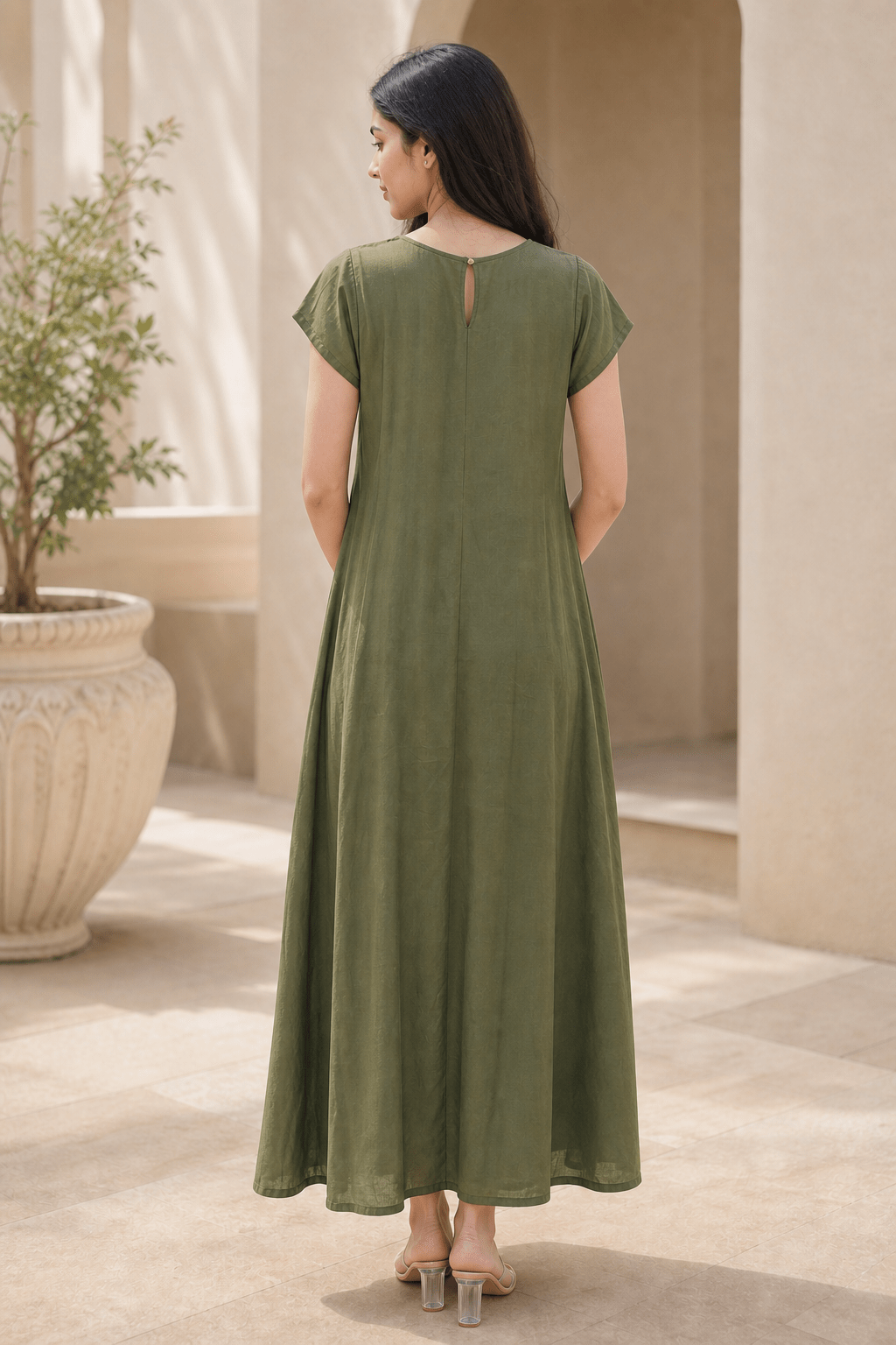 Crepe Silk Maxi Dress – Flowy A - Line Casual Elegant Dress for Women - SOL BY SMITHA