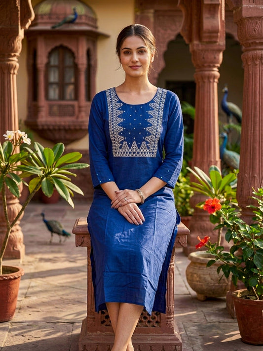 Elegant Blue Embroidered Kurti for Women | Stylish Ethnic Wear – SOL BY SMITHA - SOL BY SMITHA