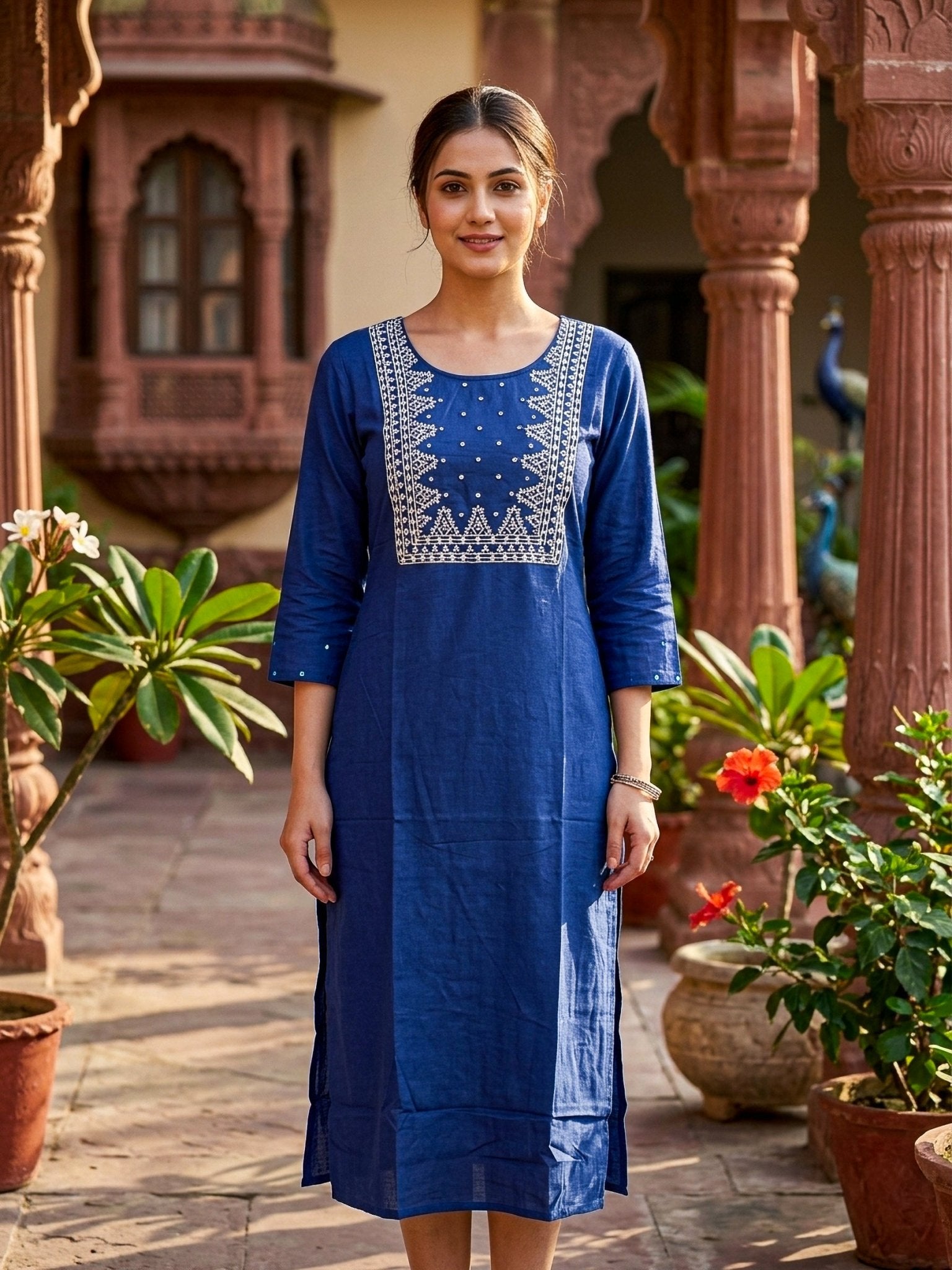 Elegant Blue Embroidered Kurti for Women | Stylish Ethnic Wear – SOL BY SMITHA - SOL BY SMITHA