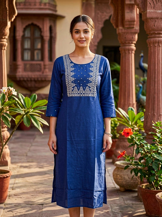 Elegant Blue Embroidered Kurti for Women | Stylish Ethnic Wear – SOL BY SMITHA - SOL BY SMITHA
