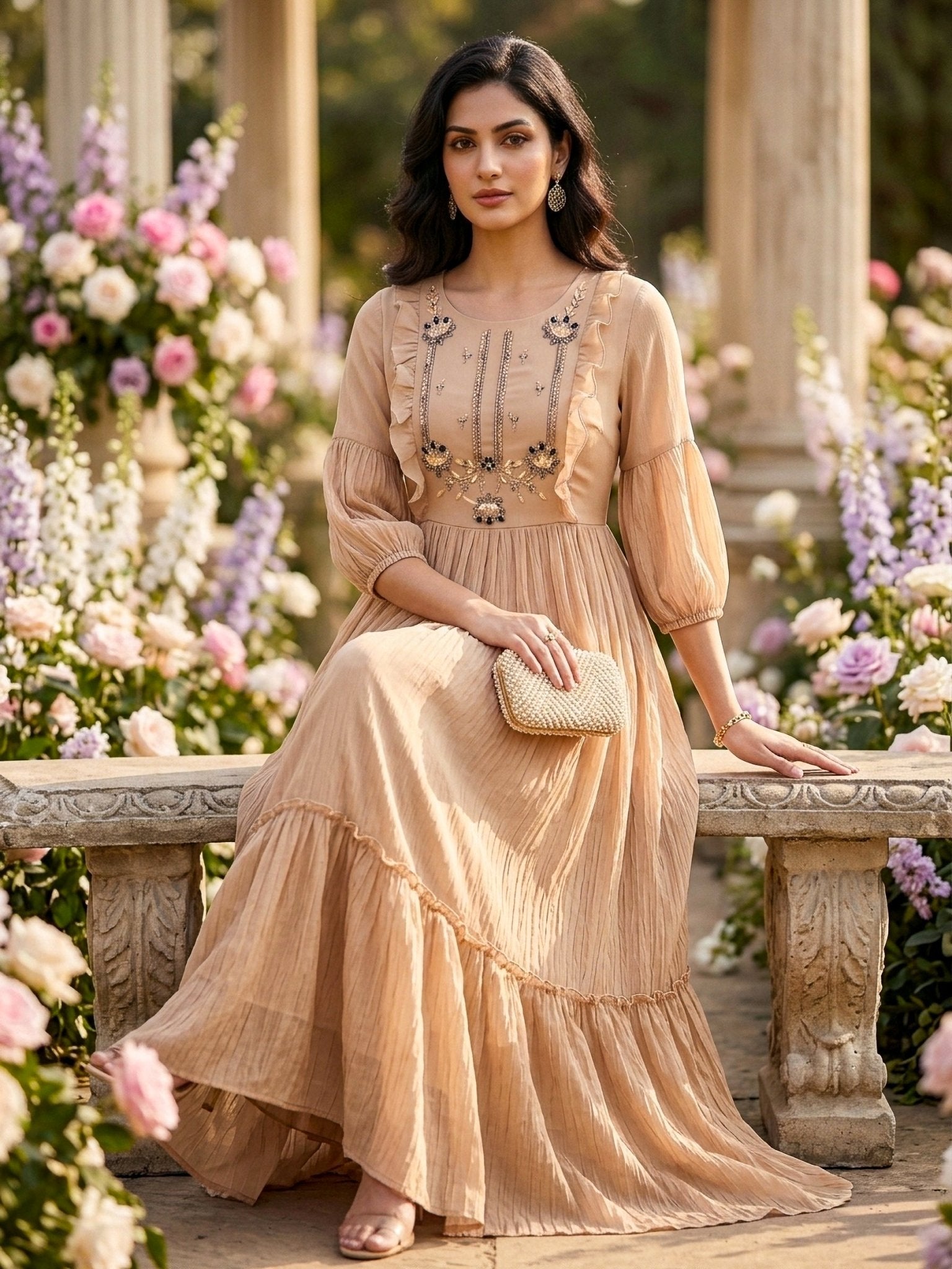 Elegant Embroidered Gown for Women | Peach & Blush Brown – SOL BY SMITHA - SOL BY SMITHA