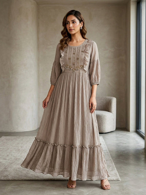 Elegant Embroidered Gown for Women | Peach & Blush Brown – SOL BY SMITHA - SOL BY SMITHA