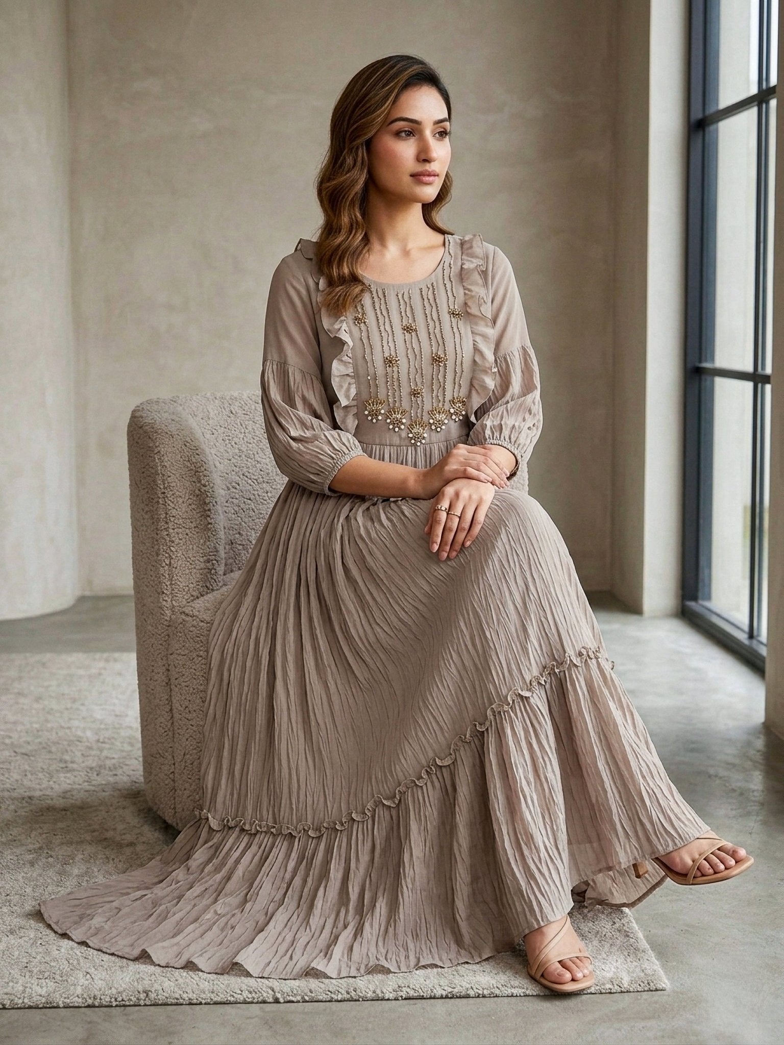 Elegant Embroidered Gown for Women | Peach & Blush Brown – SOL BY SMITHA - SOL BY SMITHA