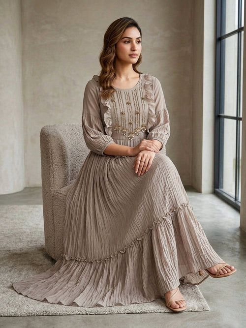 Elegant Embroidered Gown for Women | Peach & Blush Brown – SOL BY SMITHA - SOL BY SMITHA