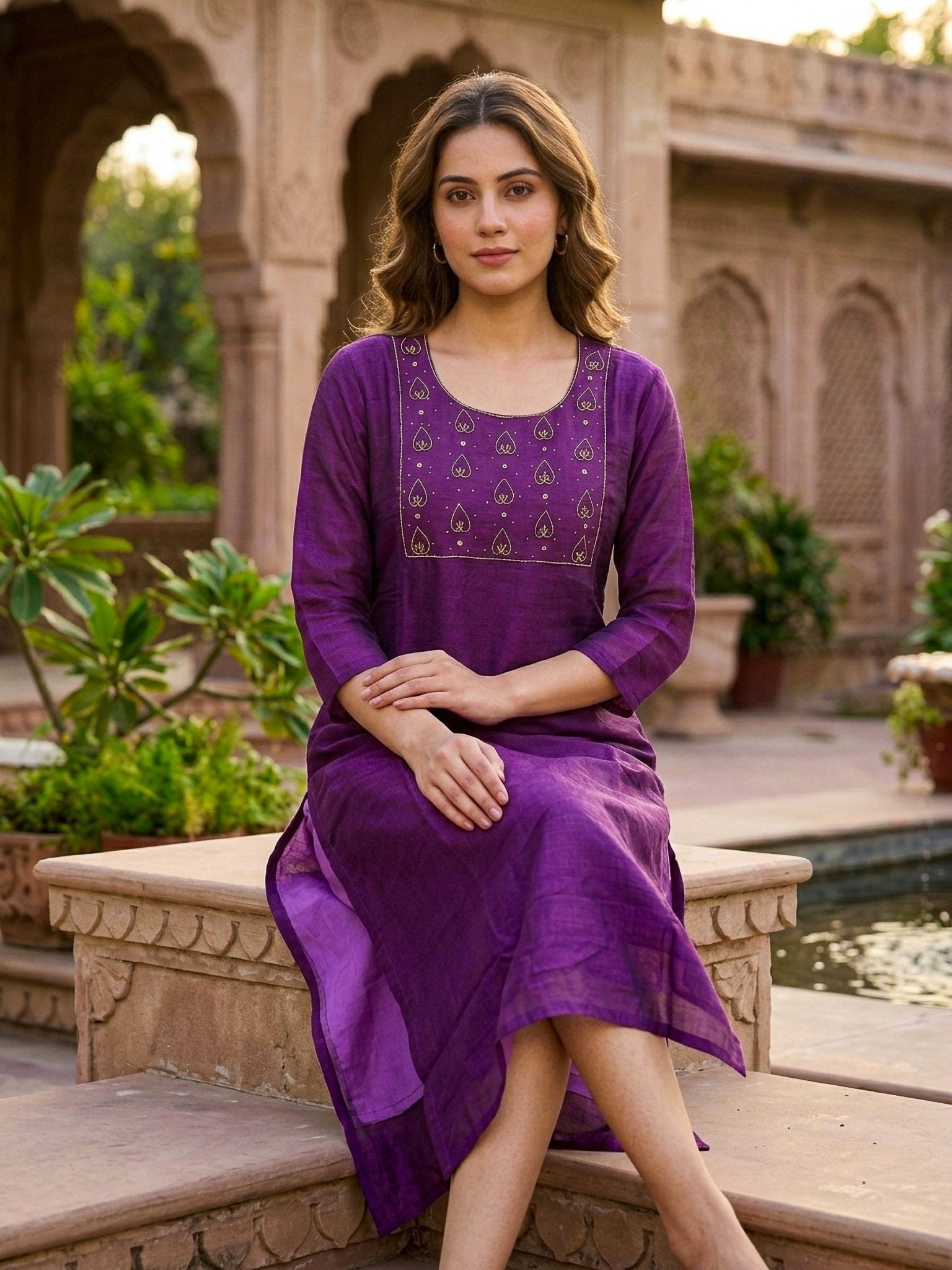 Elegant Purple Kurti for Women with Embroidery - SOL BY SMITHA