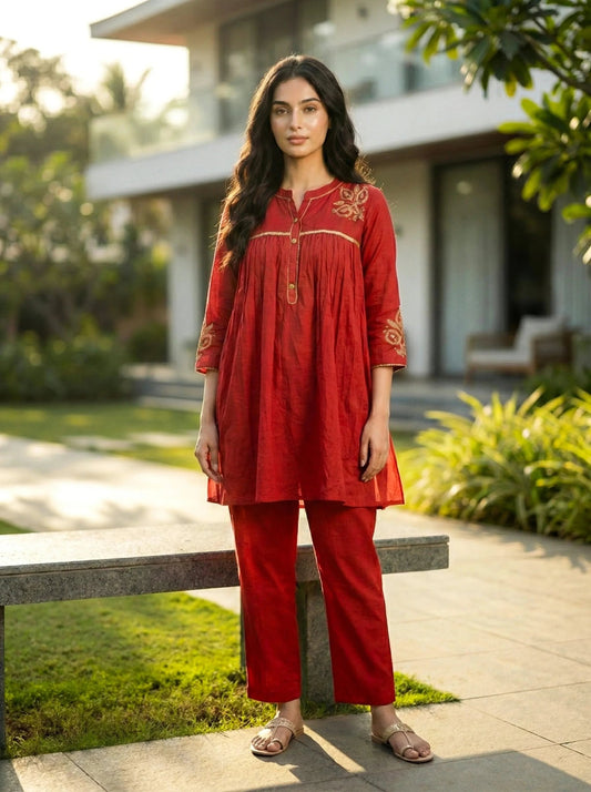 Embroidered Short Kurta Coord Set with Straight Pants - SOL BY SMITHA