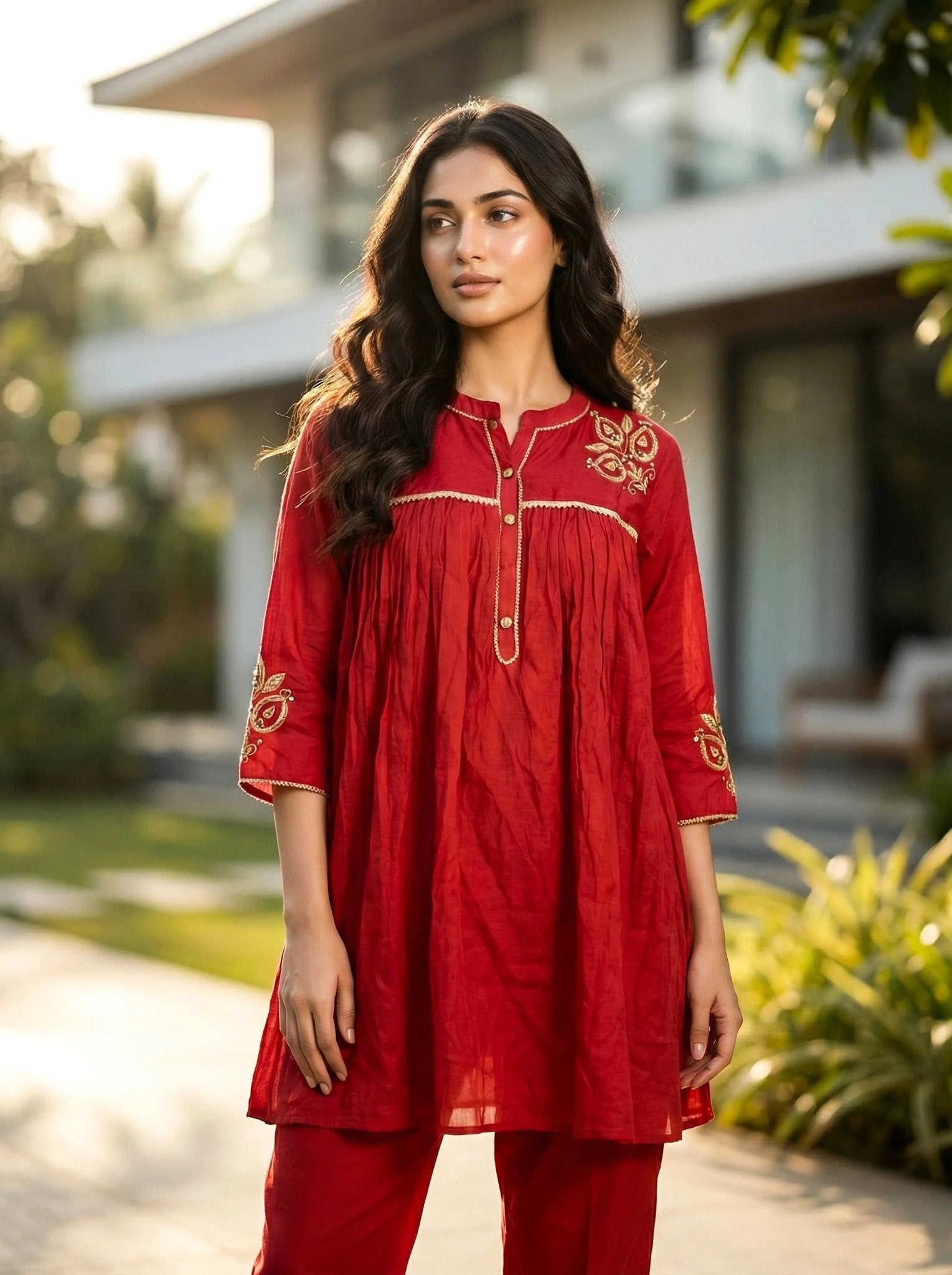 Embroidered Short Kurta Coord Set with Straight Pants - SOL BY SMITHA