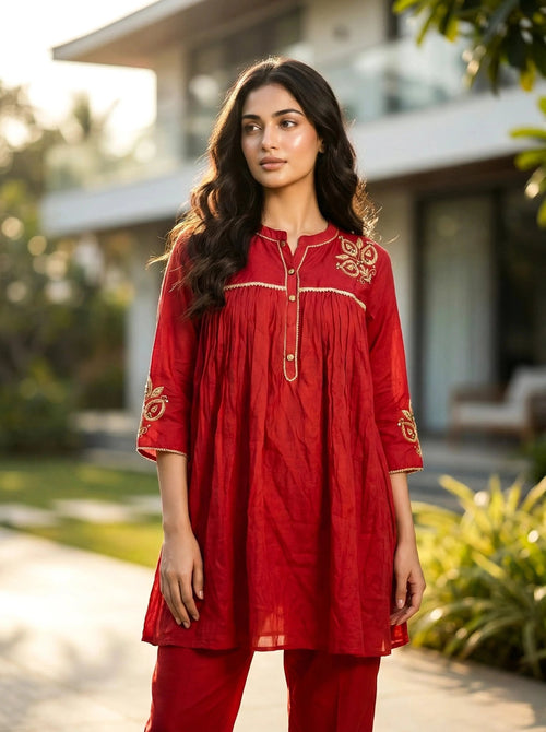 Embroidered Short Kurta Coord Set with Straight Pants - SOL BY SMITHA