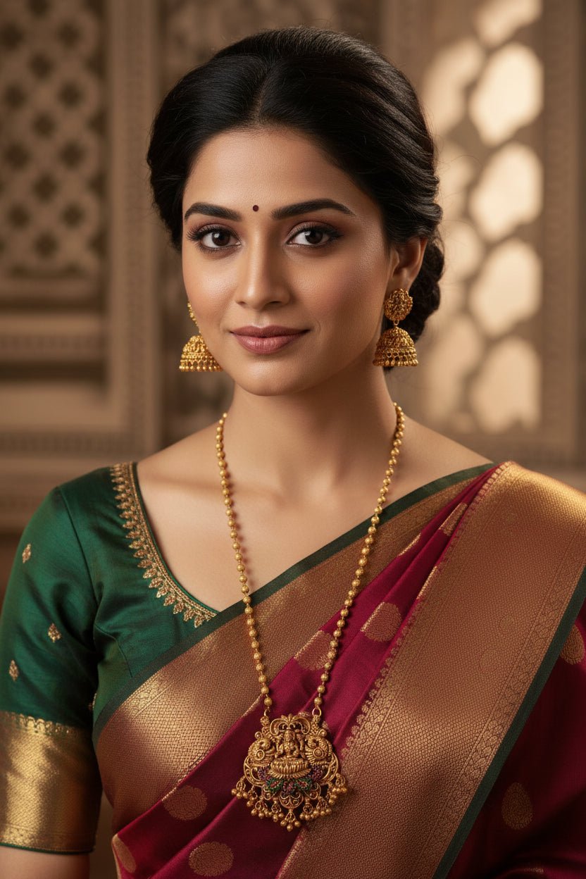 Gold chain jumka earrings by SOL by Smitha featuring intricate design and traditional style.
