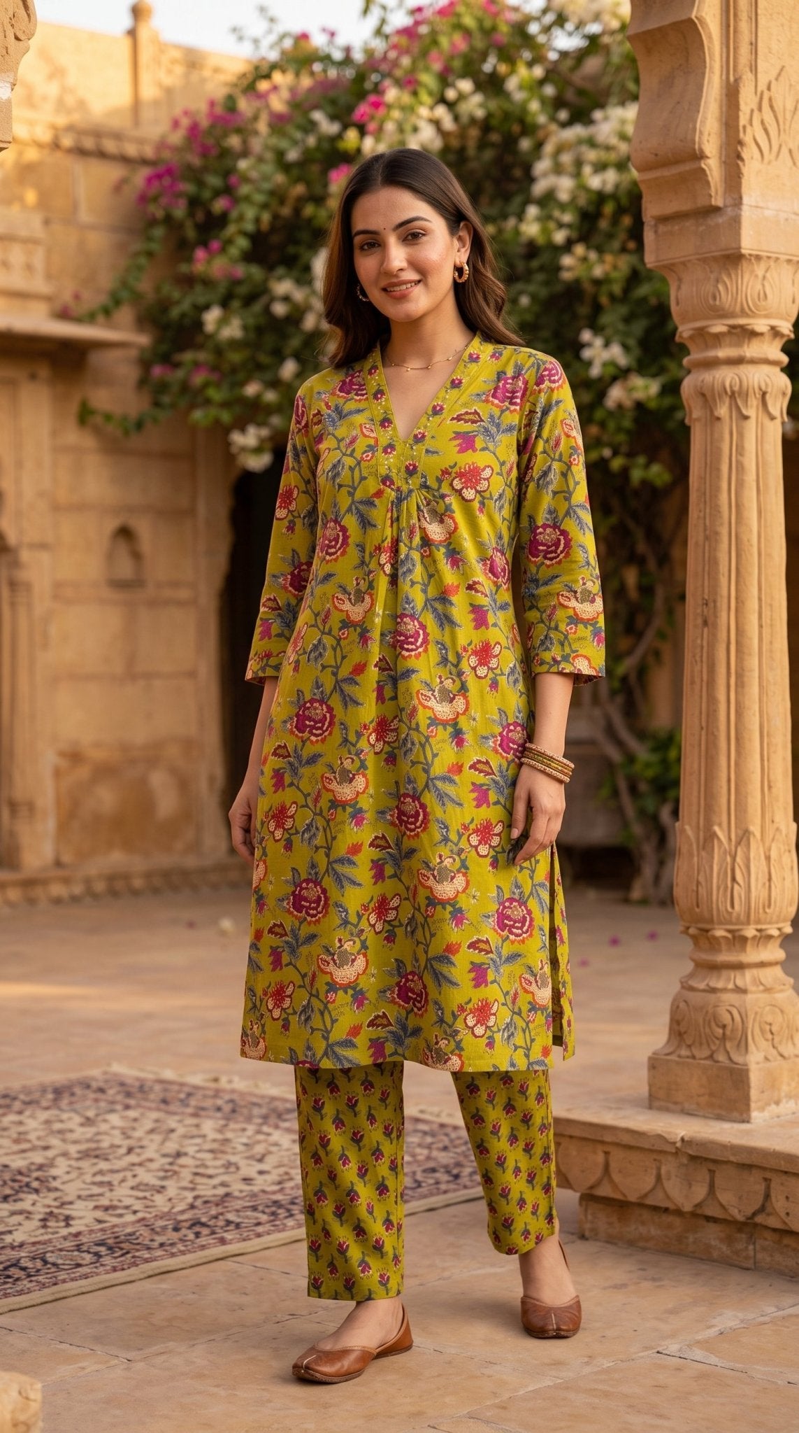 Green 2-piece cotton coord set by SOL BY SMITHA featuring a comfortable top and matching pants.
