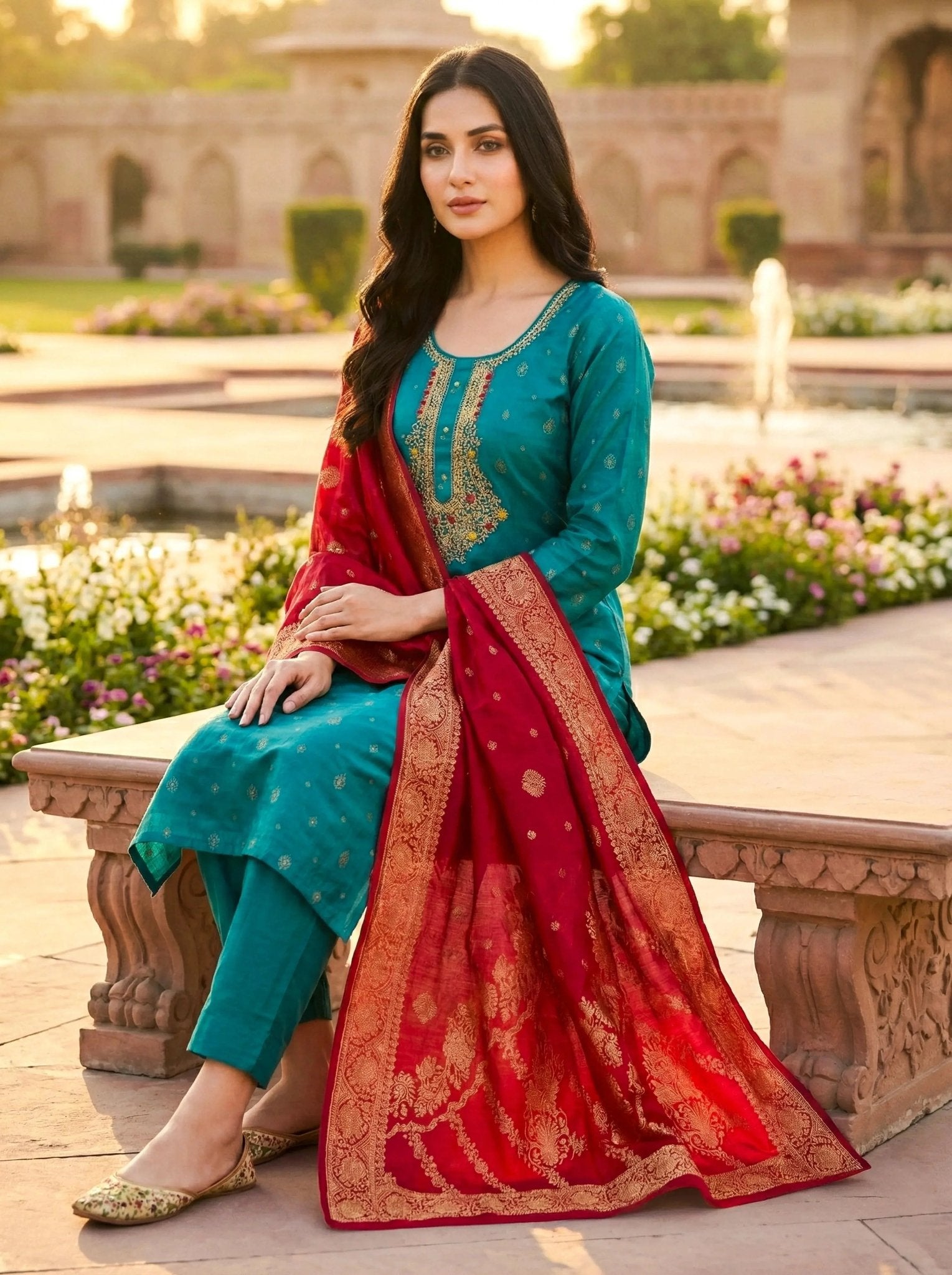 Hand Worked Brocade 3 Piece Suit with Banarasi Dupatta - SOL BY SMITHA