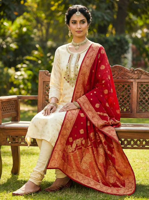 Hand Worked Brocade 3 Piece Suit with Banarasi Dupatta - SOL BY SMITHA