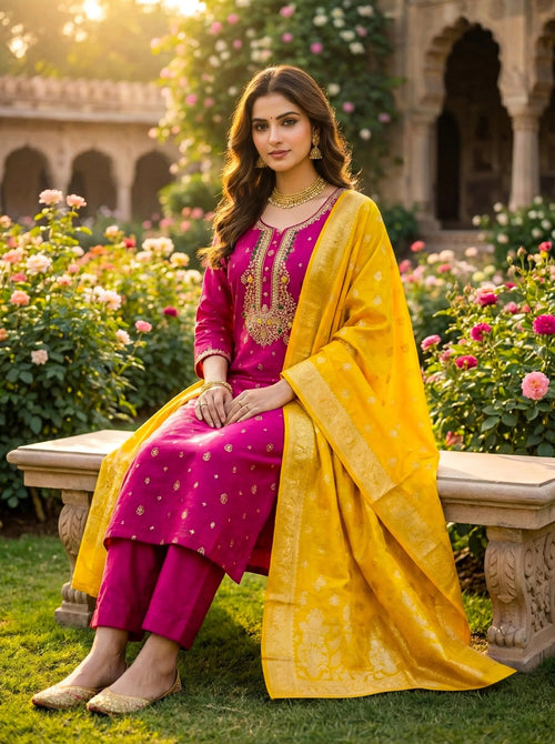Hand Worked Brocade 3 Piece Suit with Banarasi Dupatta - SOL BY SMITHA