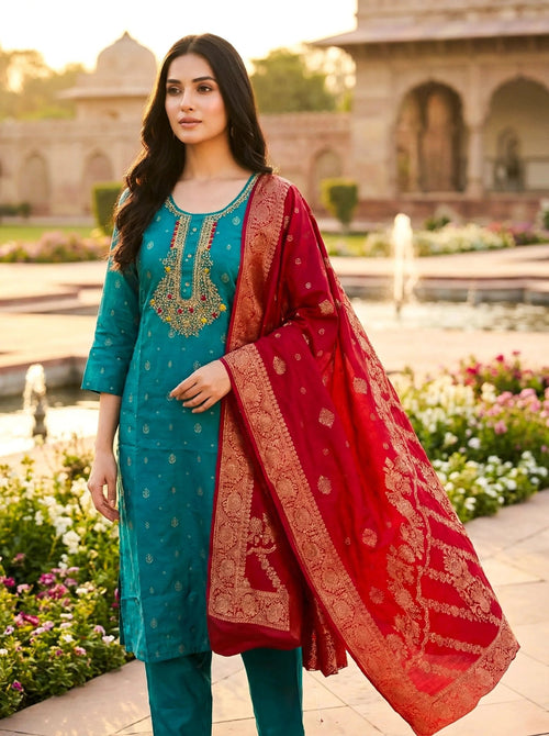 Hand Worked Brocade 3 Piece Suit with Banarasi Dupatta - SOL BY SMITHA